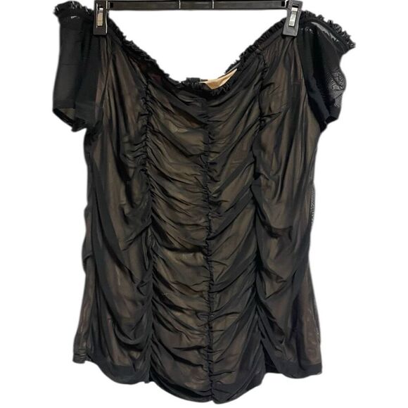 Torrid Black Mesh Ruched Off-Shoulder Top Size 3 3XL - Picture 4 of 11